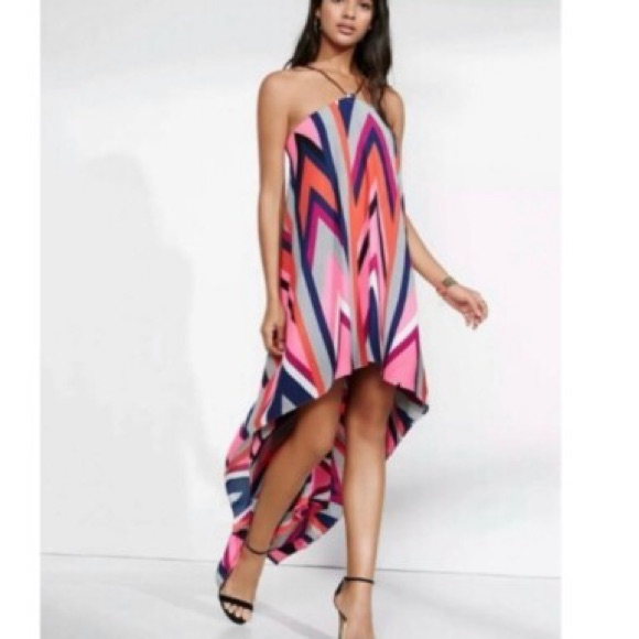 Express Chevron High-Low Handkerchief Dress Resortwear Event Y2k Boho M